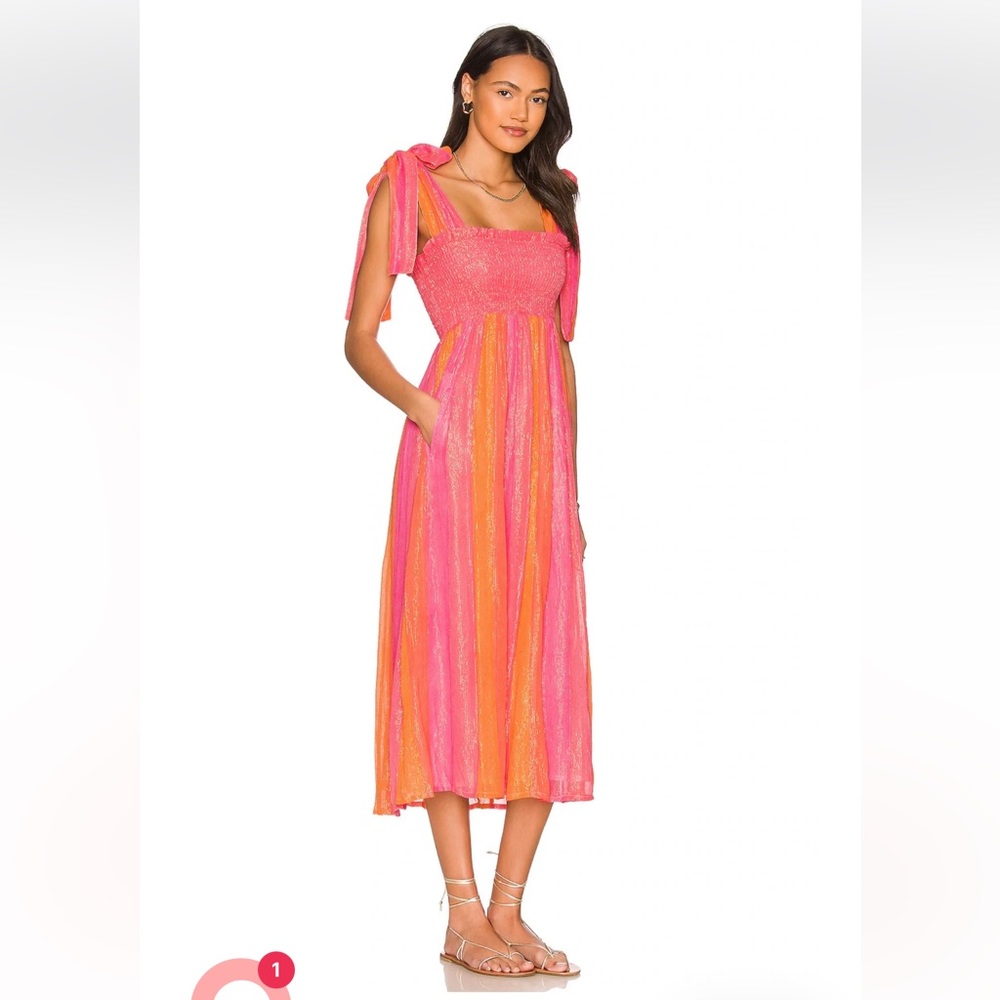 Pink & Orange Striped Midi Sundress with Tie Straps